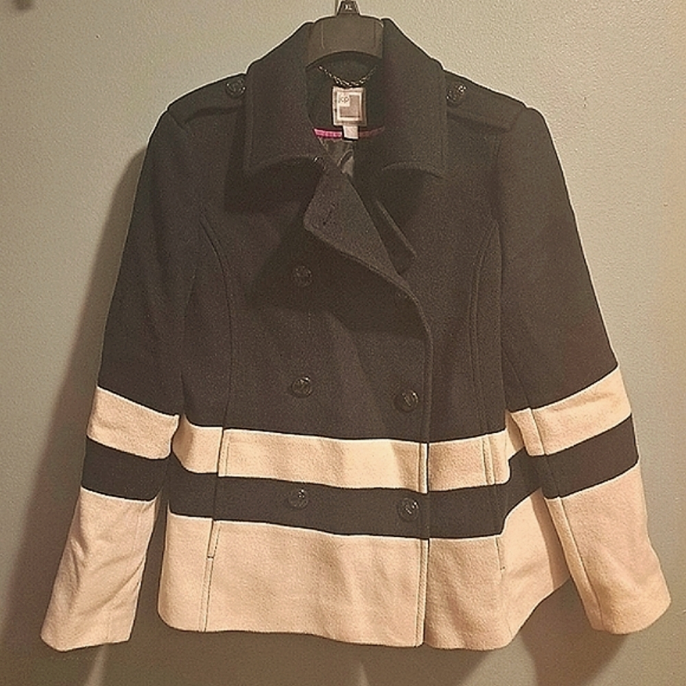 JC Penny Black & White Wool Cropped Coat sz XL. NWOT